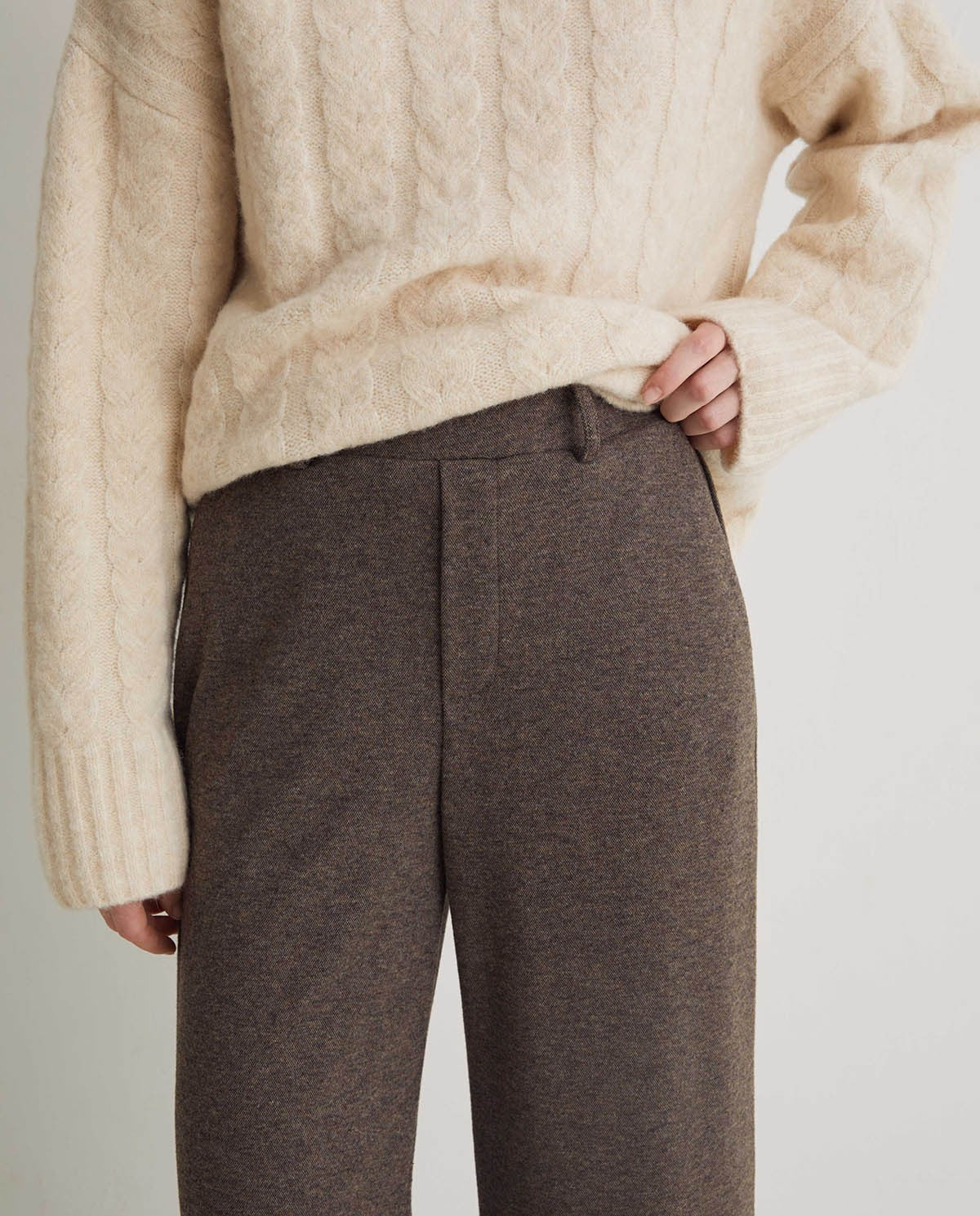 Wide Leg Knit Trouser - Light Brown