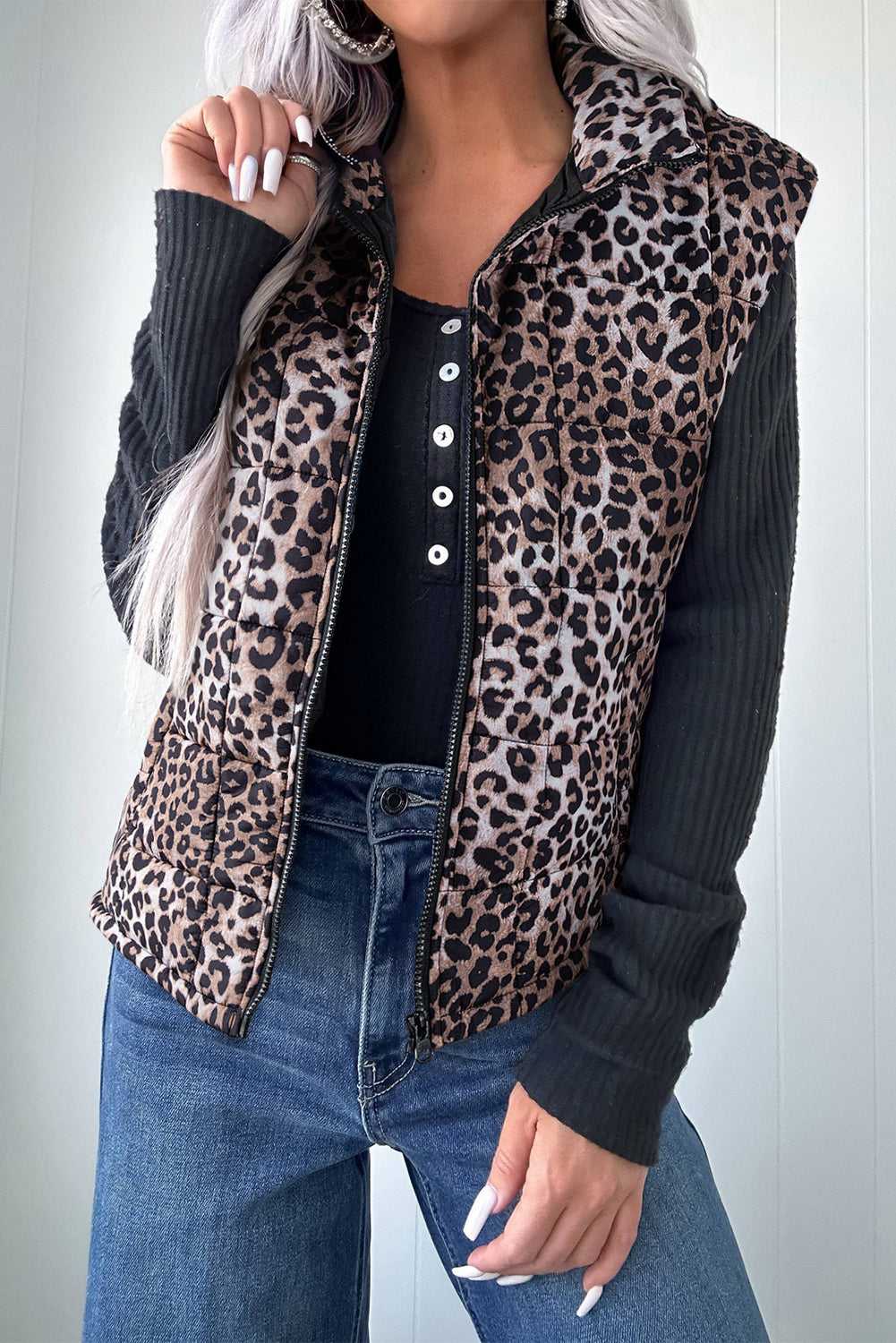 Leopard Print Quilted Puffer Gilet