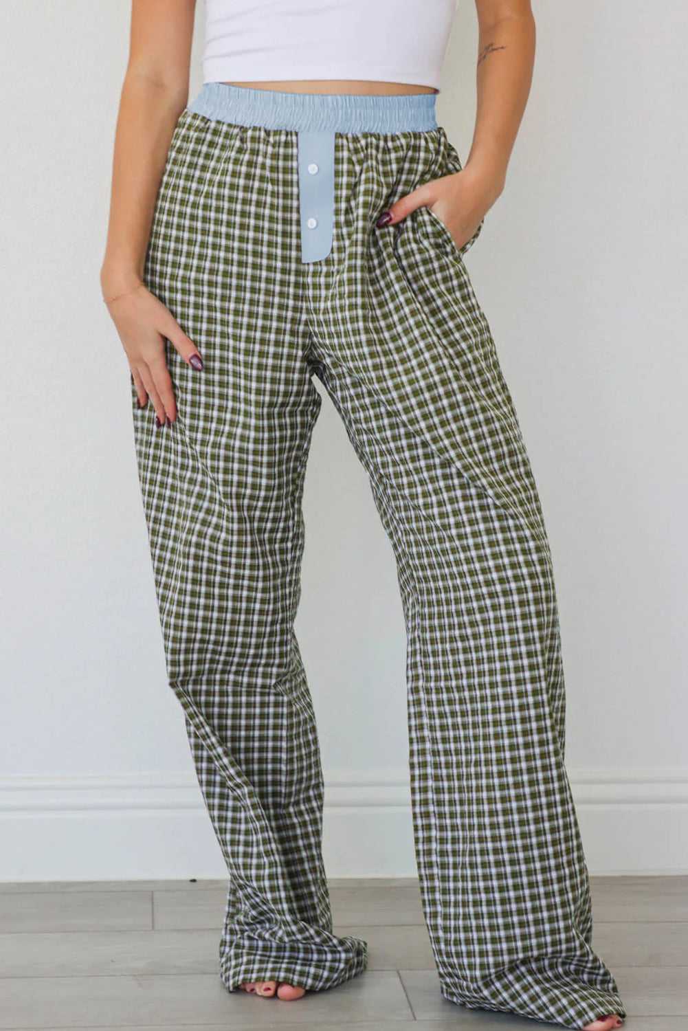 Ladies Brown Gingham Boxer Trousers
