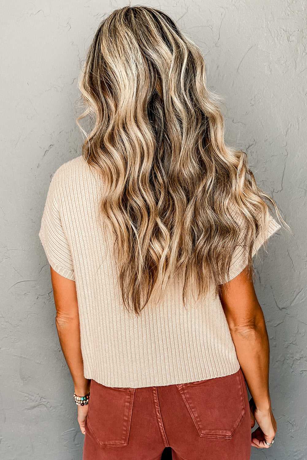Ribbed Knit Short Sleeve Sweater
