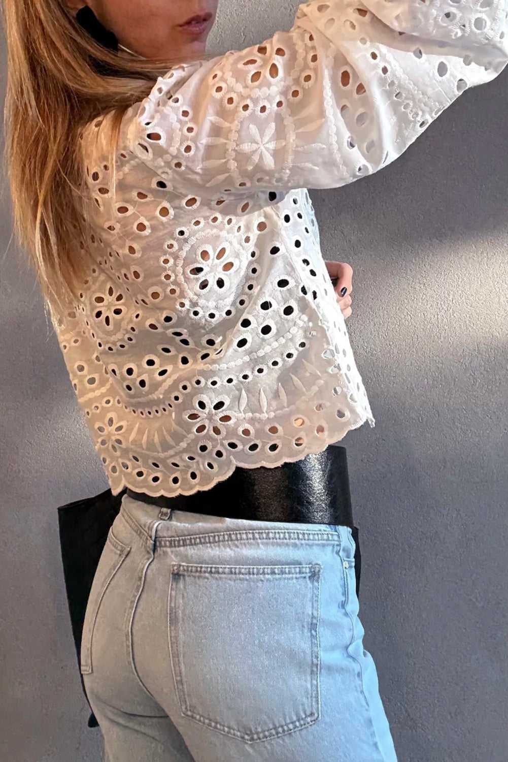 White Cutwork Embroidered Crop Top