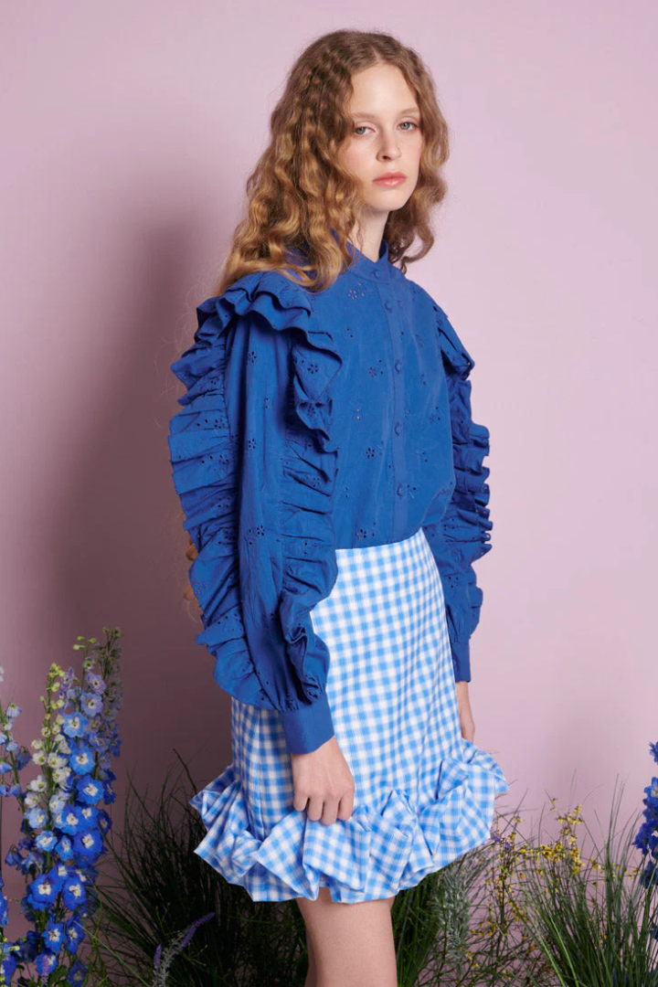 Meadow Sage Ruffle Blouse