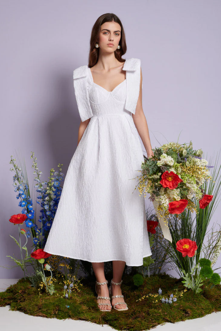 Prairie Bow Jacquard Midi Dress