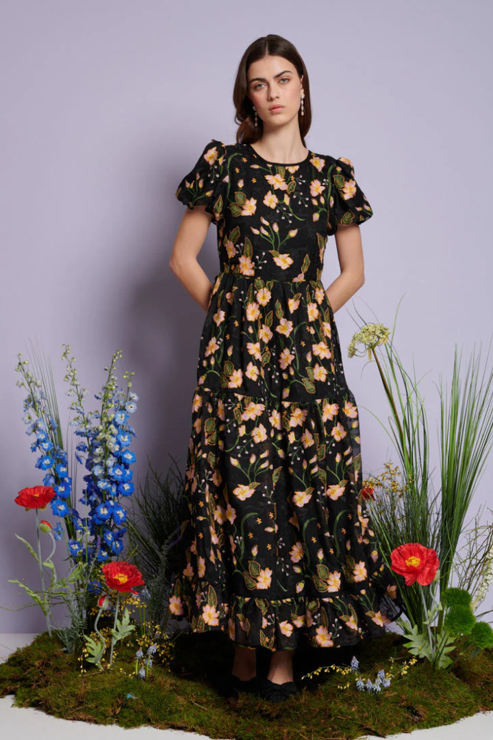 Wood Lily Embroidered Maxi Floral Dress