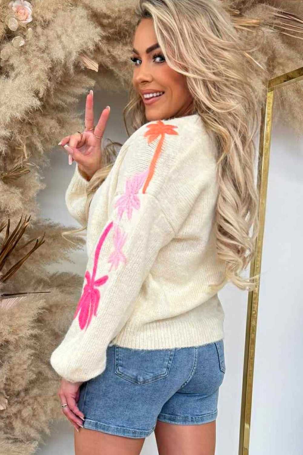 Floral Embroidered Sleeve Jumper
