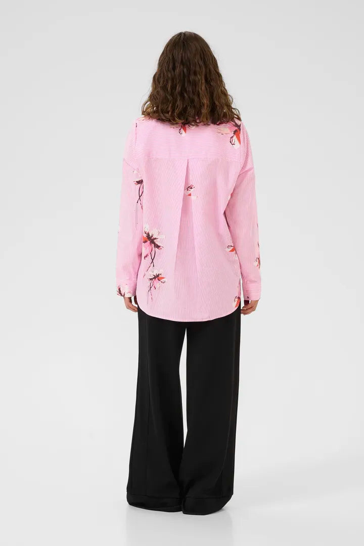 CUBrila Long Shirt - Pink Flower Stripe