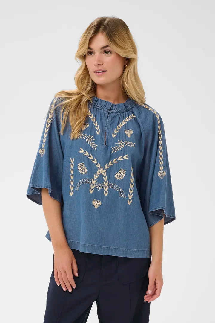 OnayaSZ Blouse - Medium Blue Denim