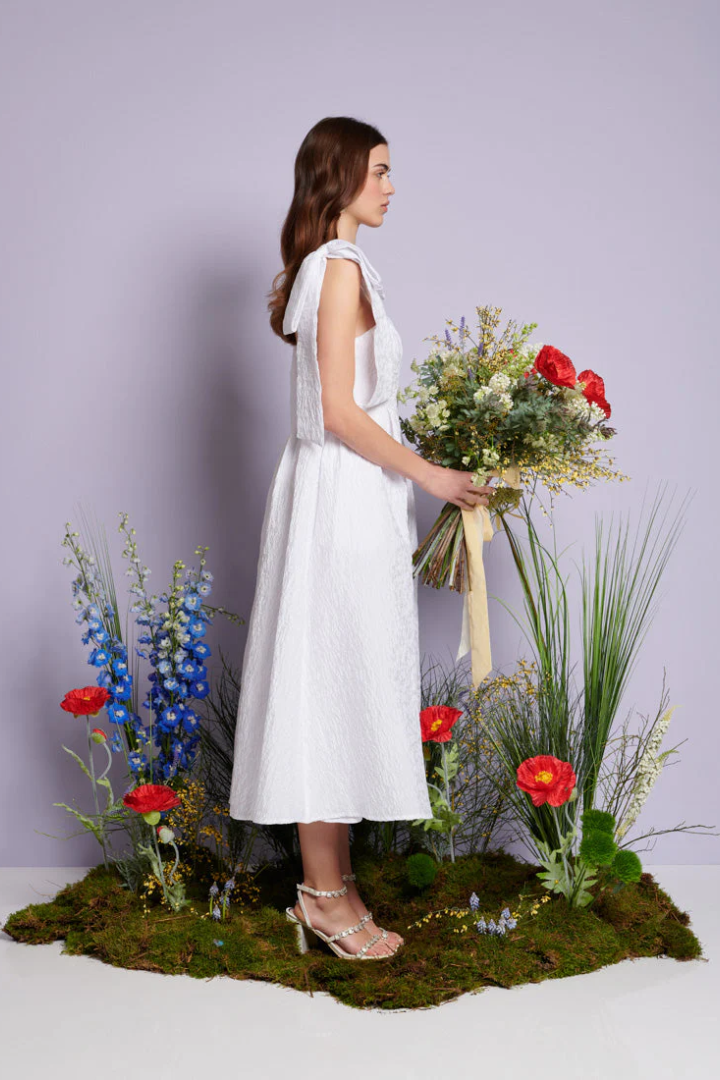 Prairie Bow Jacquard Midi Dress