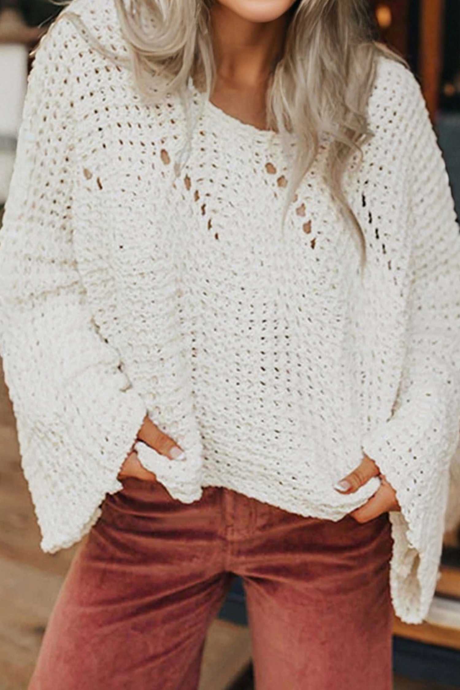 Wide Sleeve Hollow Knit Jumper