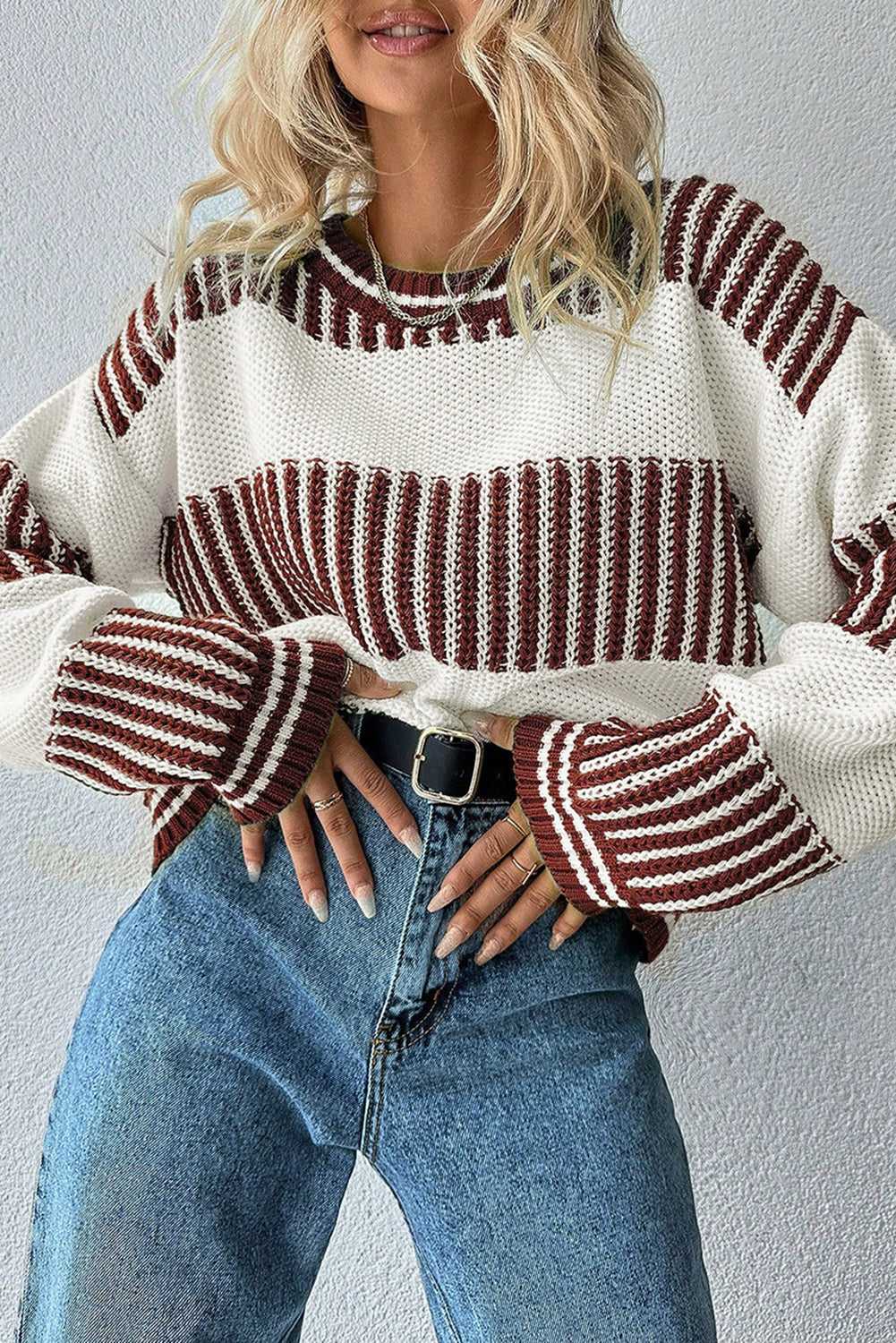 Loose Fit Striped Jumper – Two-Tone