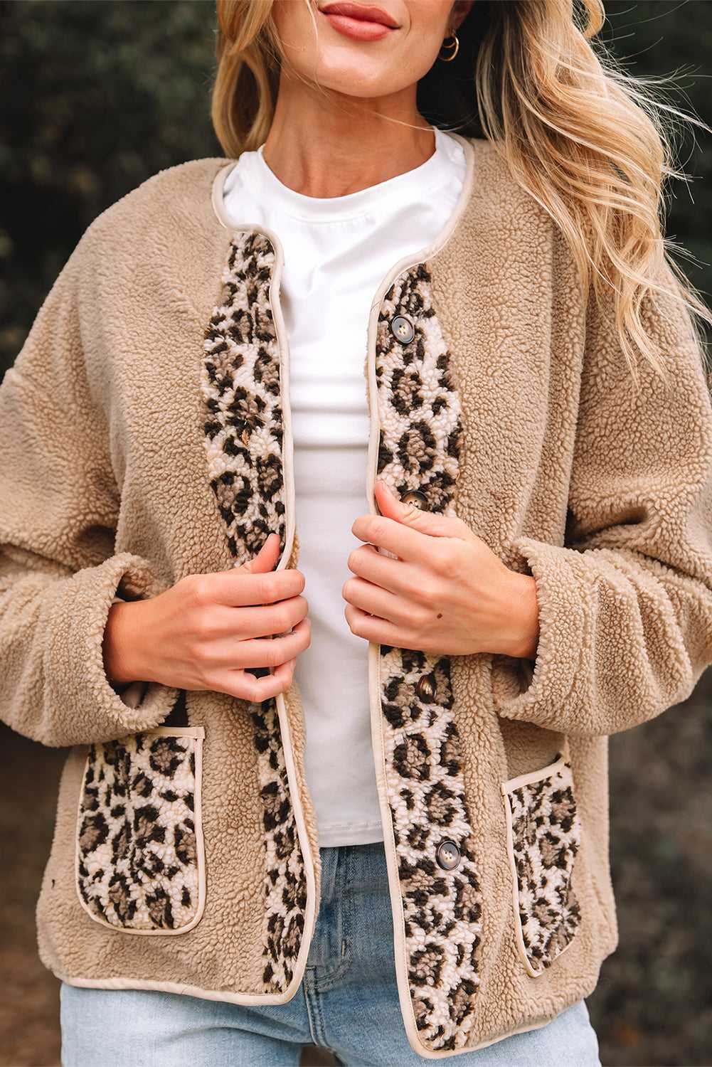 Plush Jacket with Leopard Print Panels