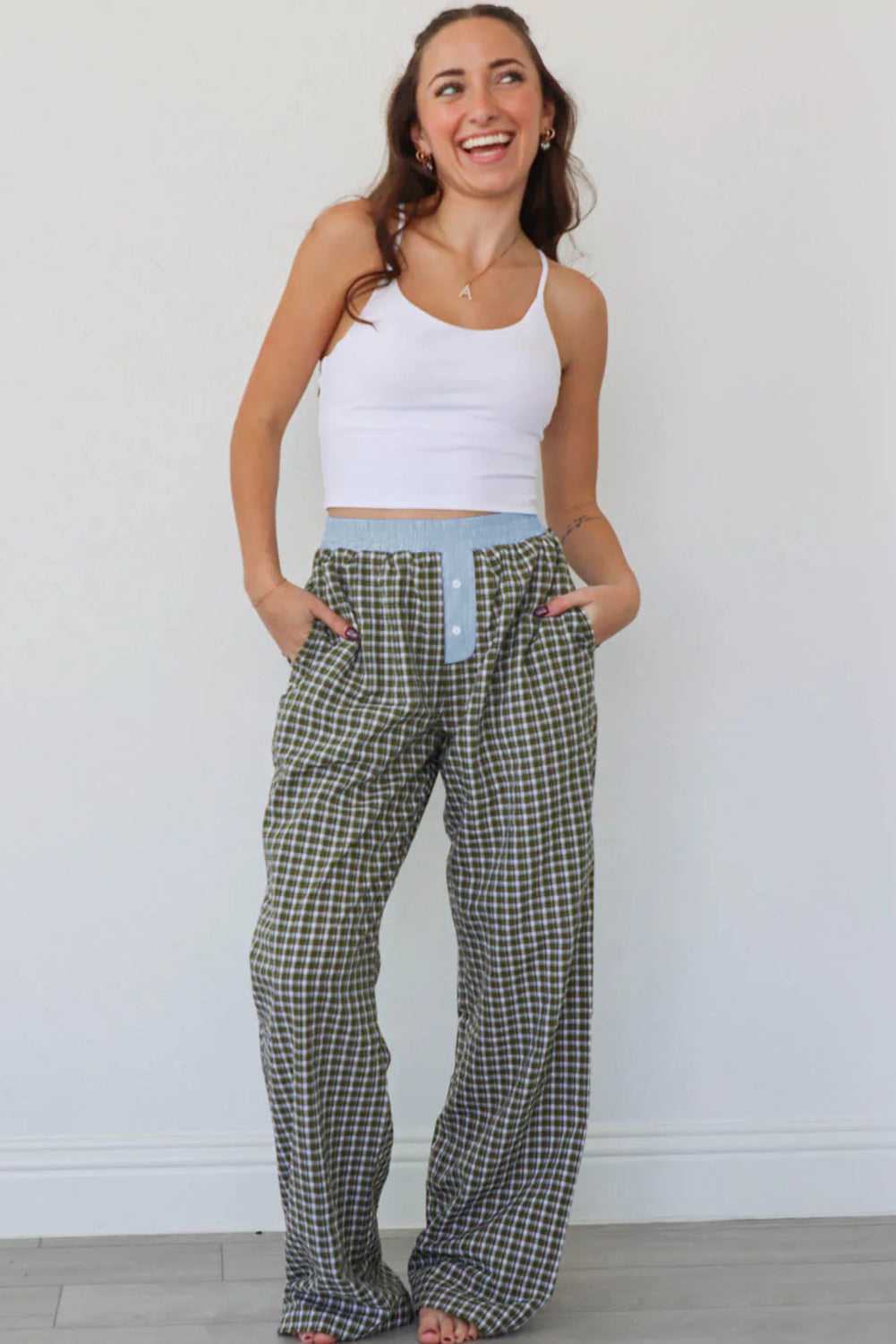 Ladies Brown Gingham Boxer Trousers