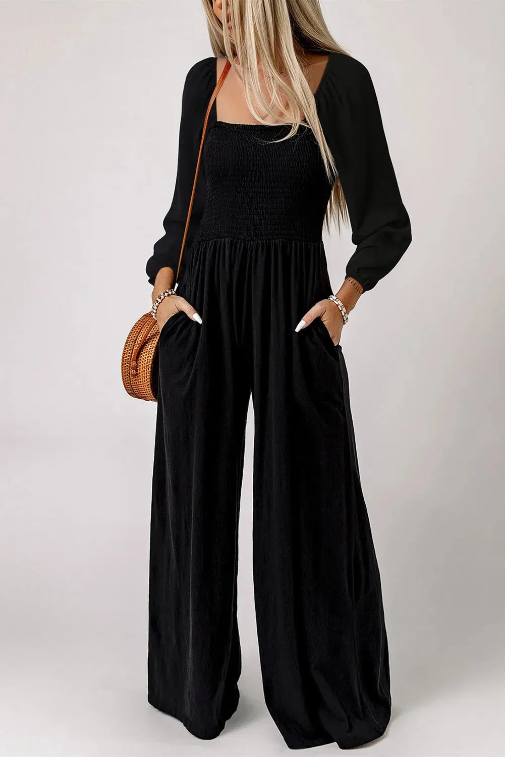 Smocked Wide Leg Jumpsuit