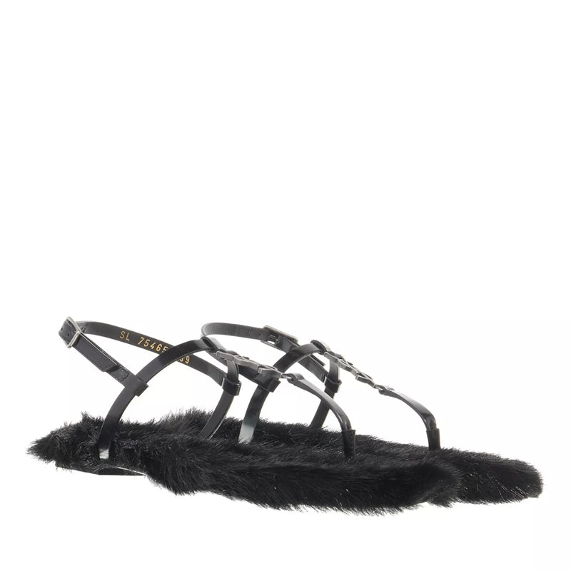 Flat Leather Sole Cassandra Sandals Black