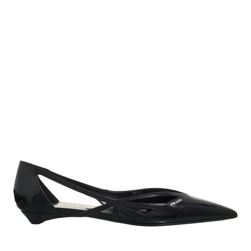Cut Out Leather Ballerinas Nero