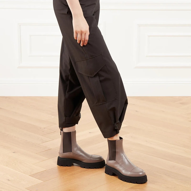 Stivaletto Vitello+Elastico Taupe+Testa Di Moro