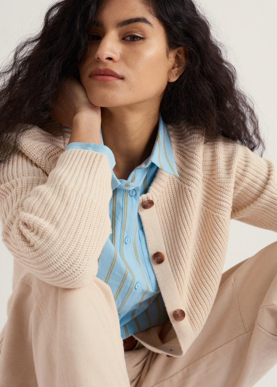 Potters Meadow Organic Cotton Knitted Cardigan - Chalk