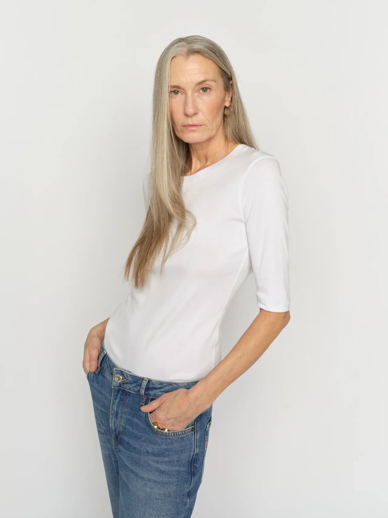 MMMali O-Neck 3/4 Sleeve Tee - White