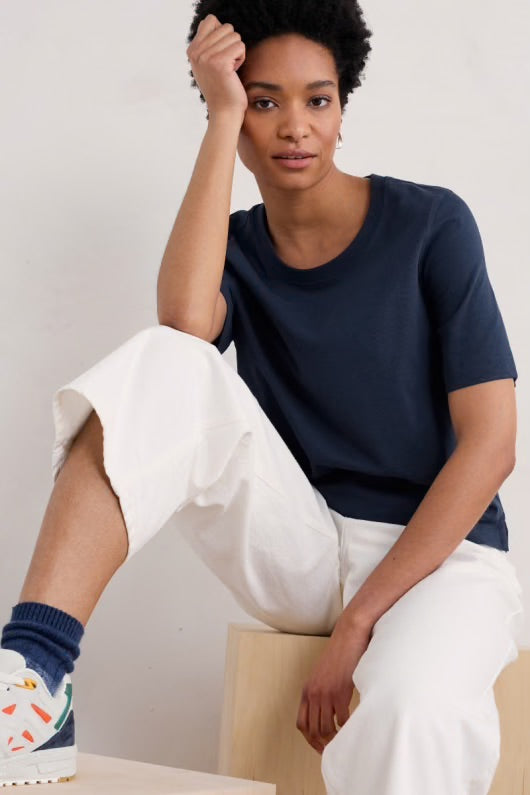 Copseland Org Cotton T-Shirt - Maritime