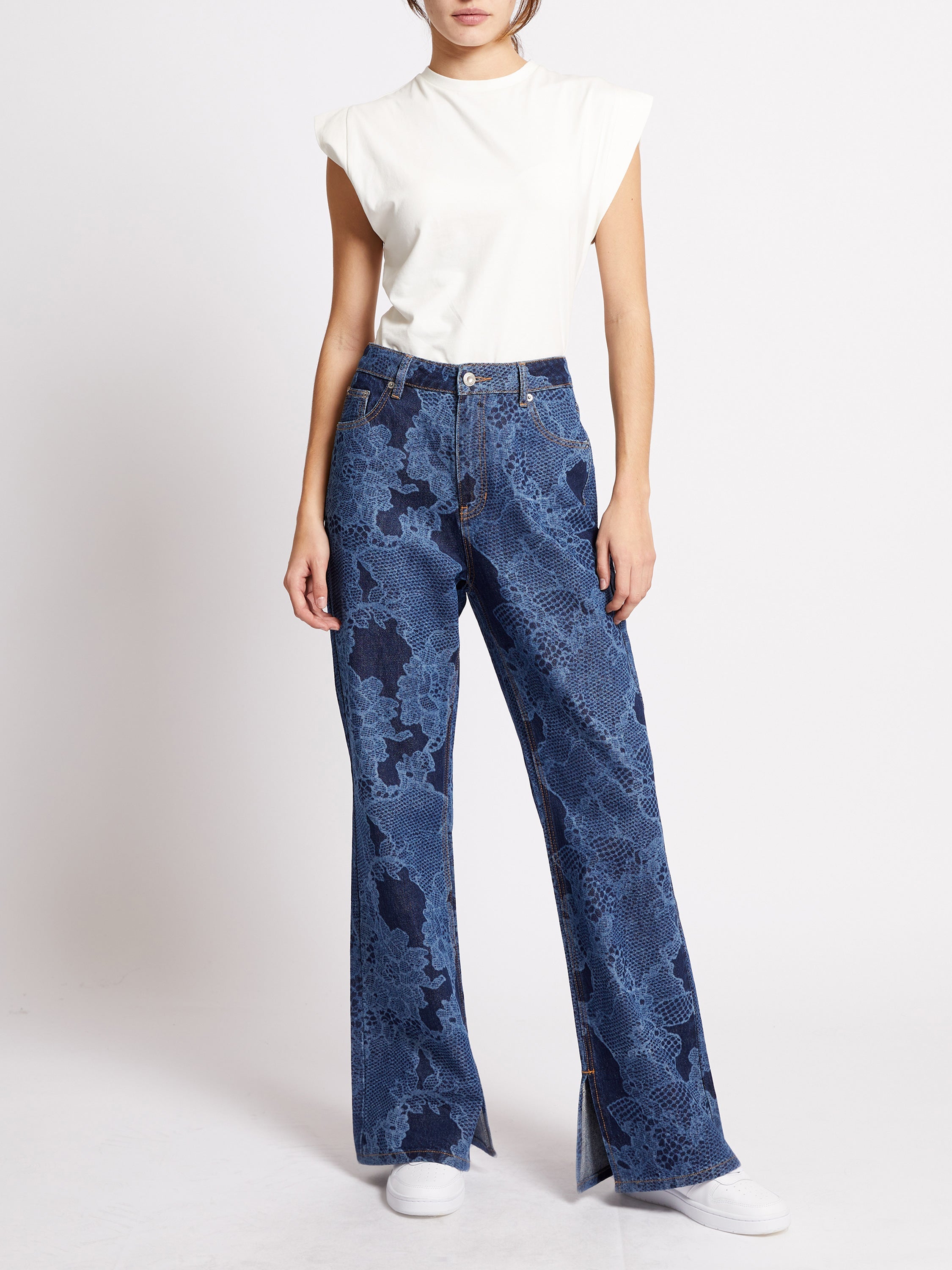 Jennie Lace Print Denim Jean -Dark Indigo