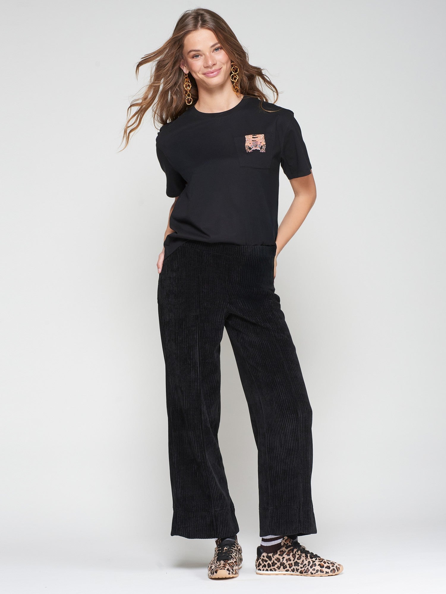 Black Corduroy Straight Leg Trouser - Black
