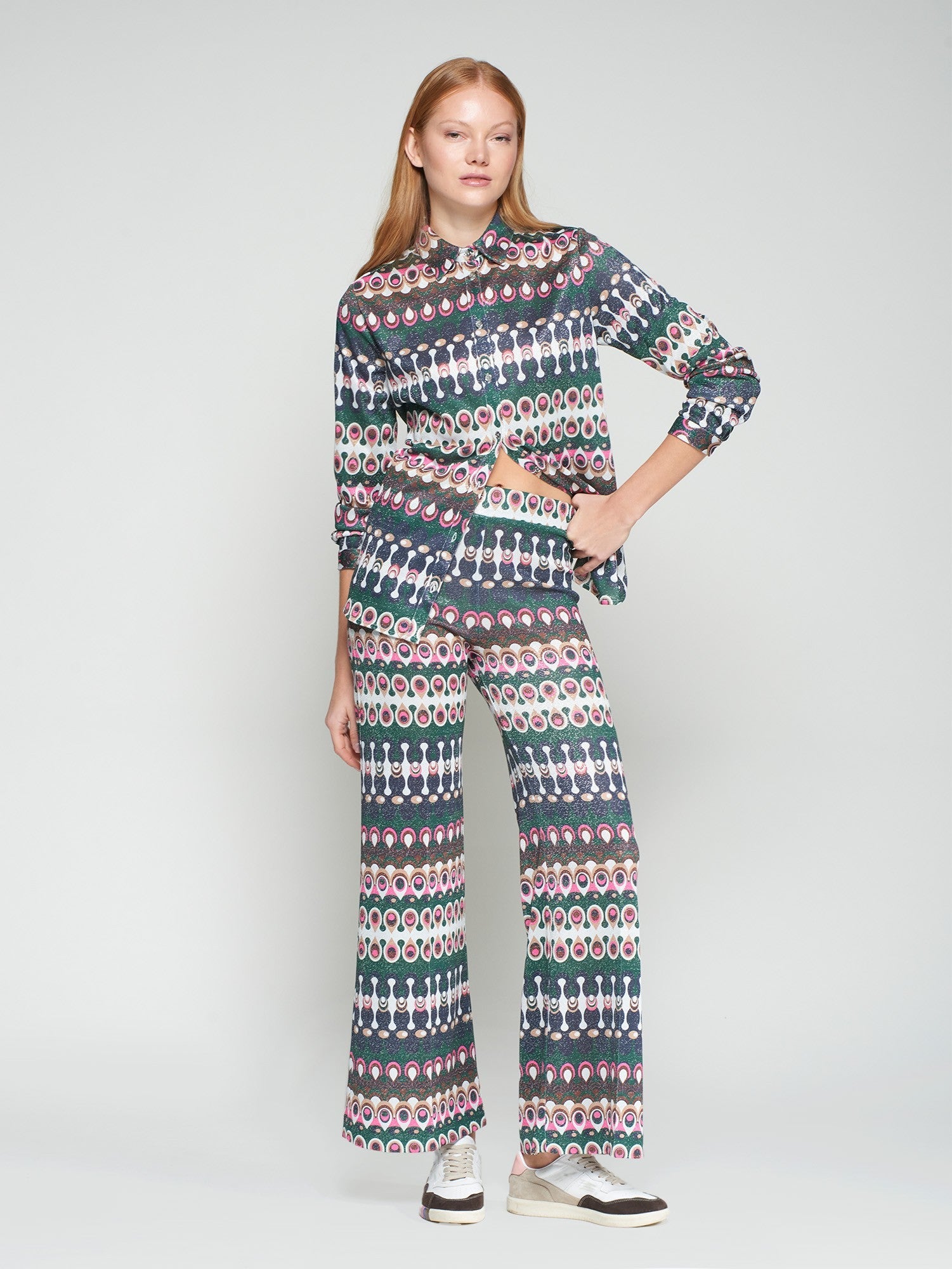 Geometric Print Lurex Trousers - Venus