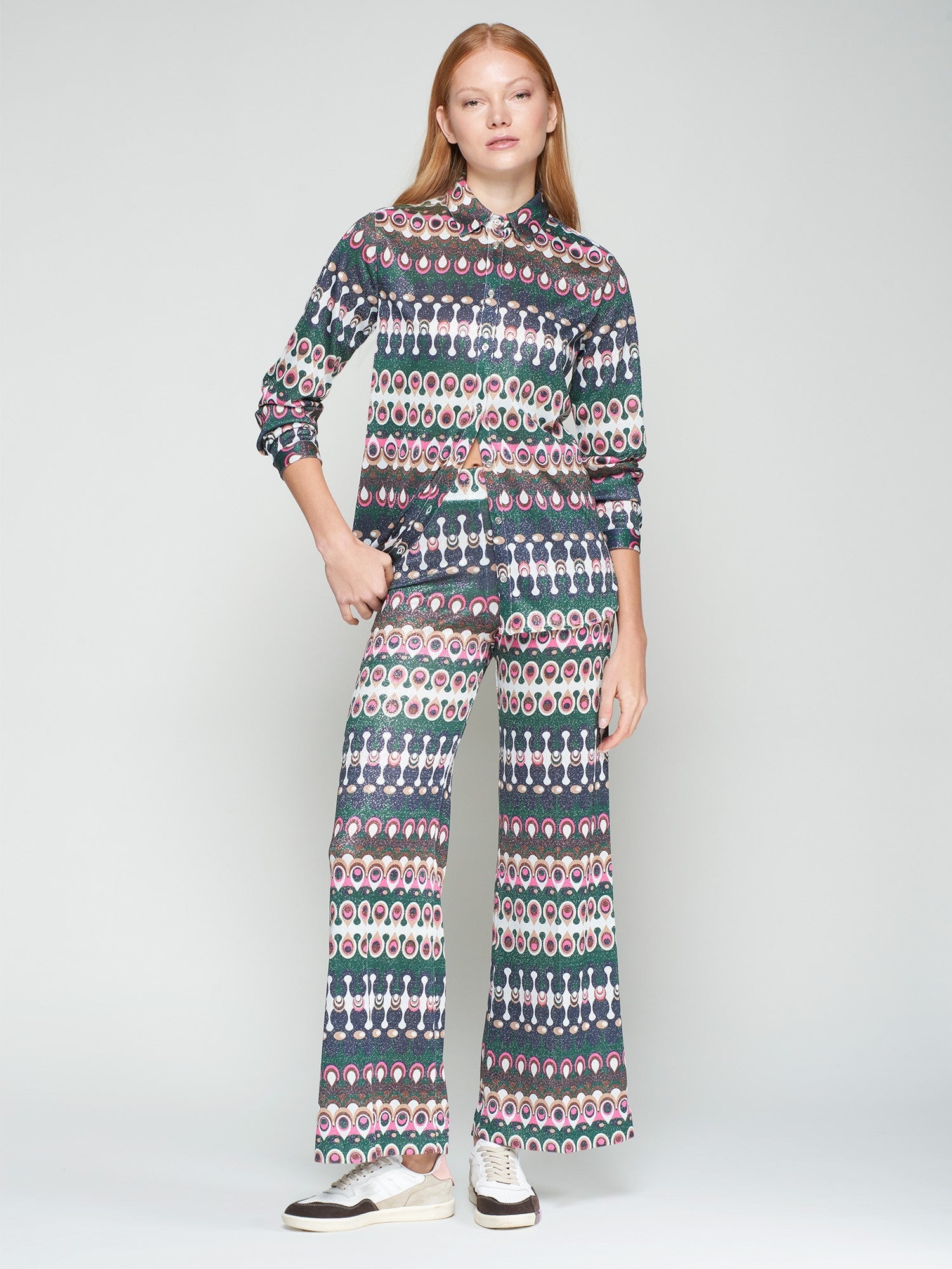 Geometric Print Lurex Trousers - Venus