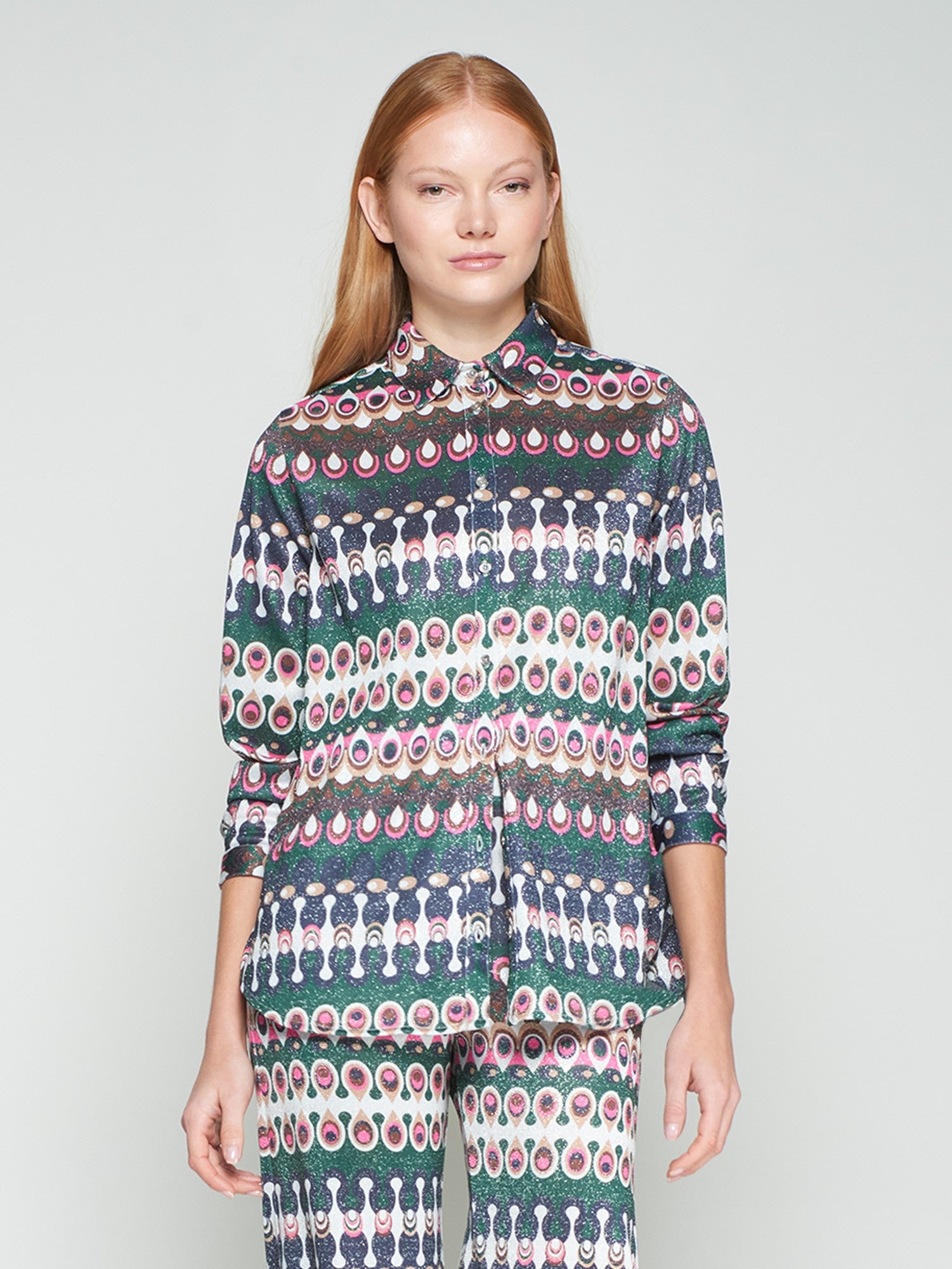 Geometric Print Lurex Shirt - Anastasia