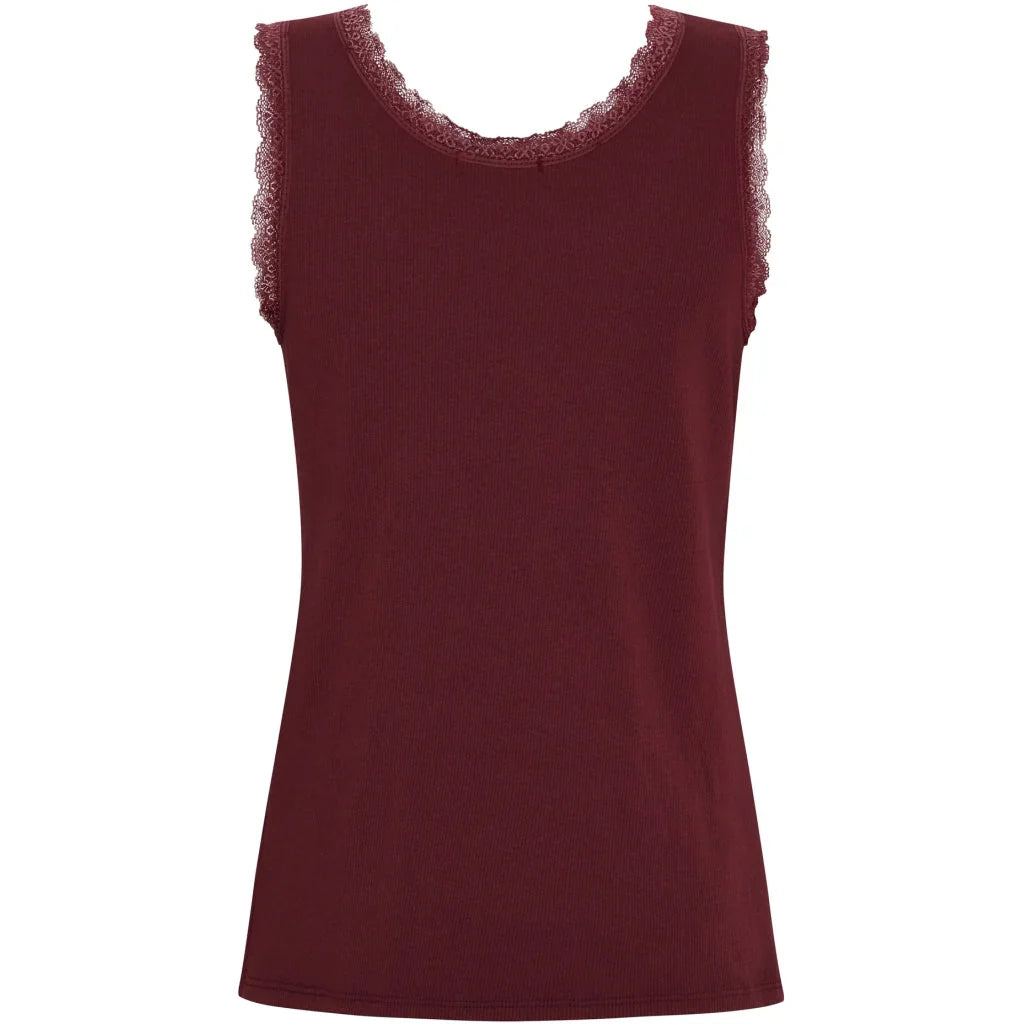 Angeline Lace Detail Vest - Bordeaux