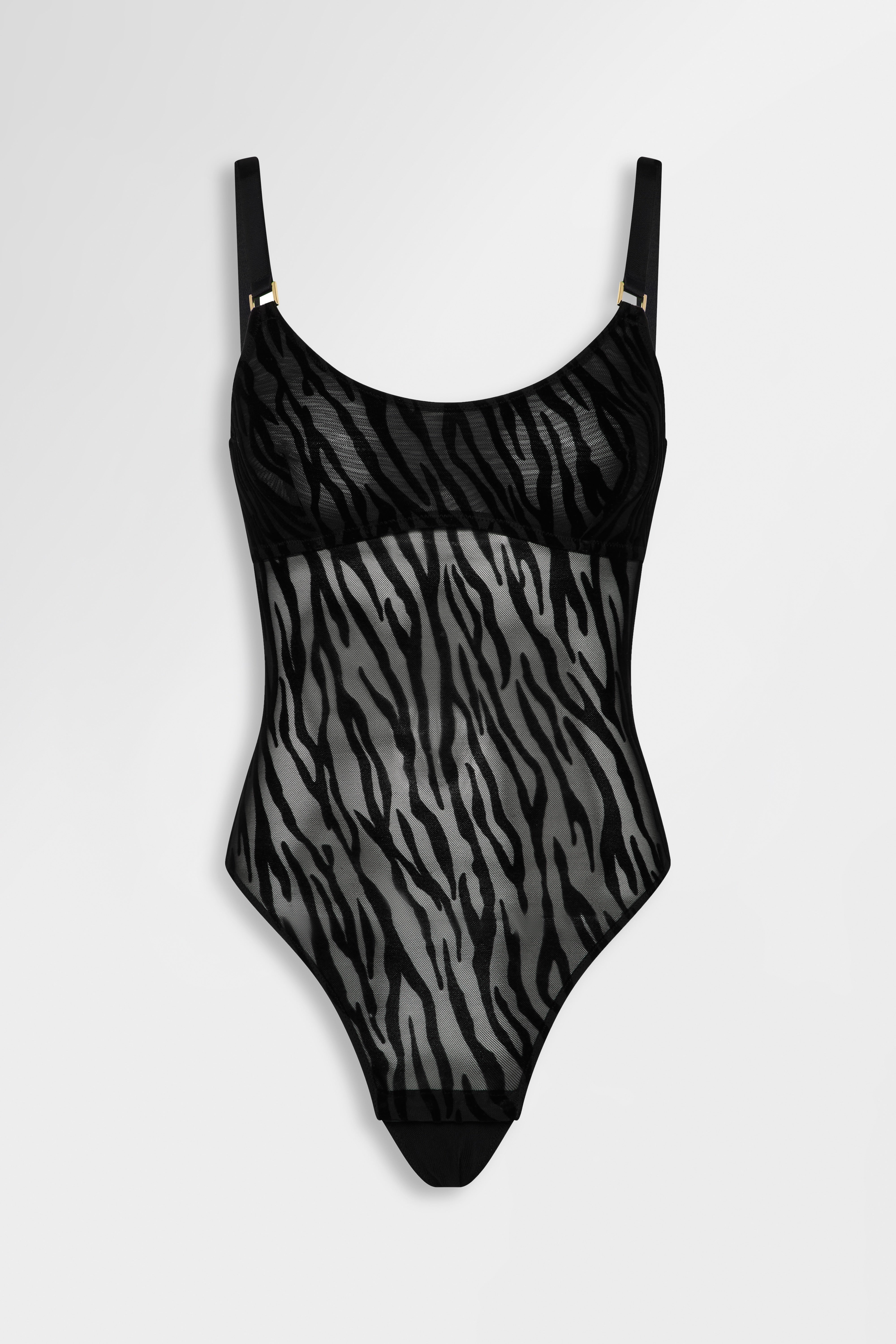 The Nieve Zebra Mesh Bodysuit Black