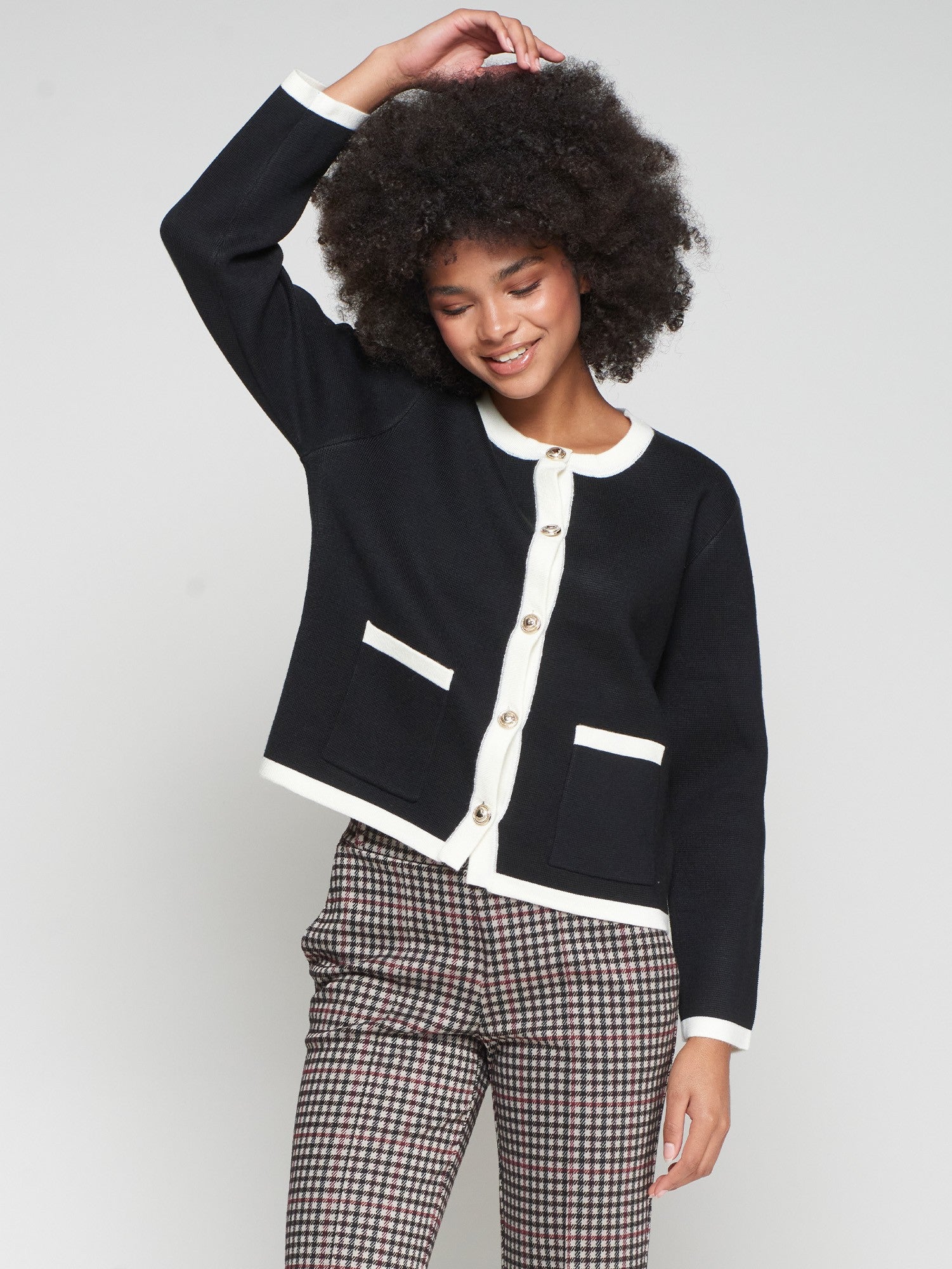 Contrast Cardigan - Black/Ecru