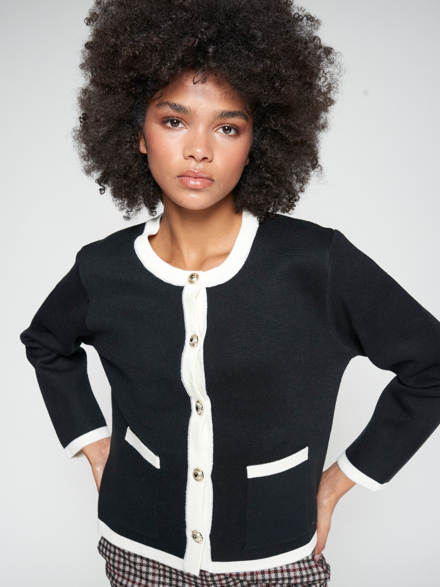Contrast Cardigan - Black/Ecru