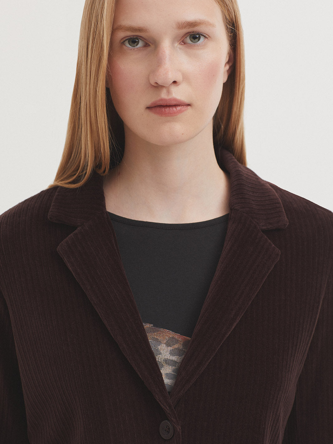Stretchy Cord Blazer - Brown