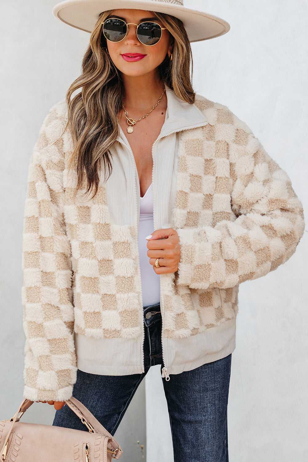 Corduroy Sherpa Jacket – Khaki Check
