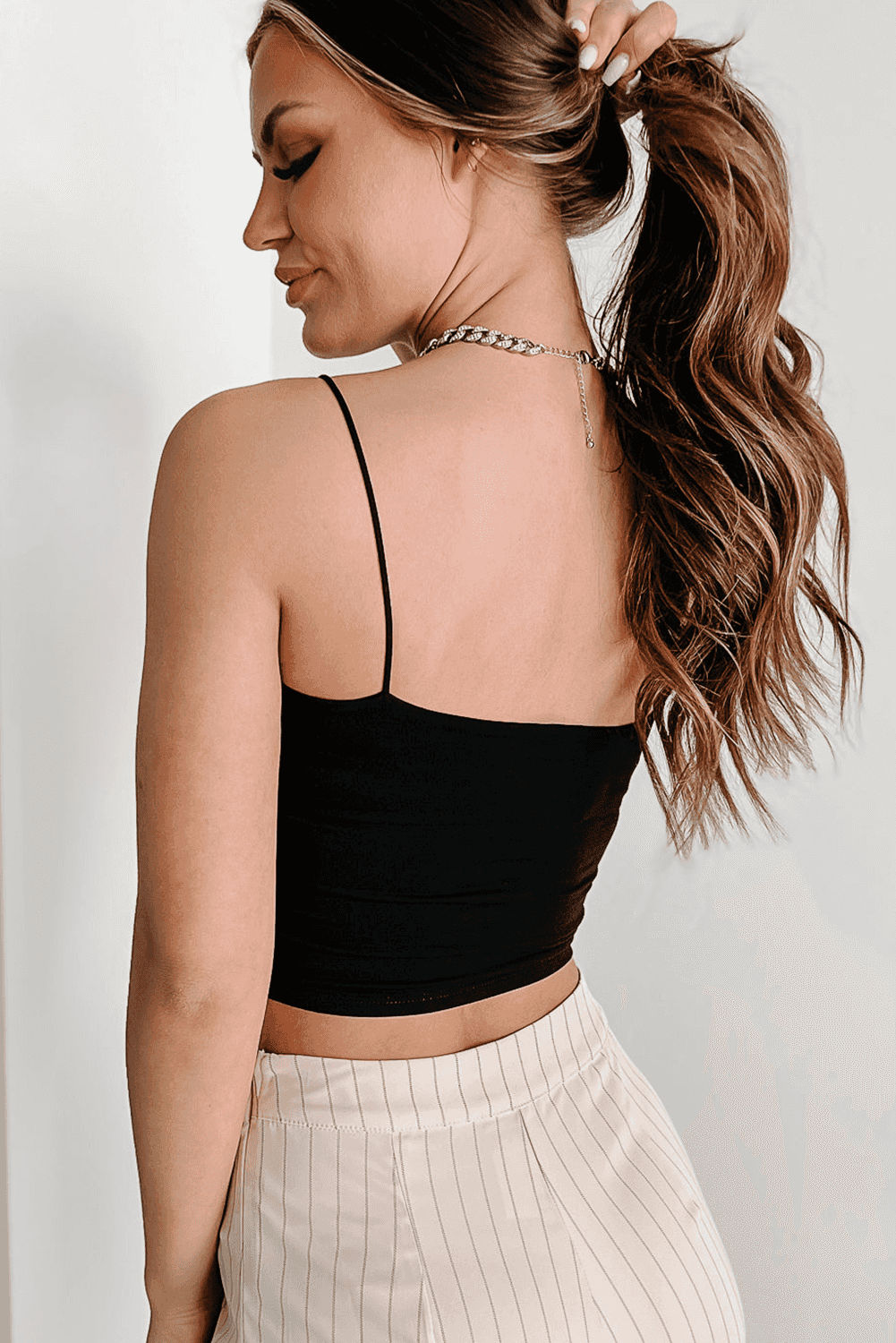 Black Spaghetti Strap Skinny Fit Crop Top