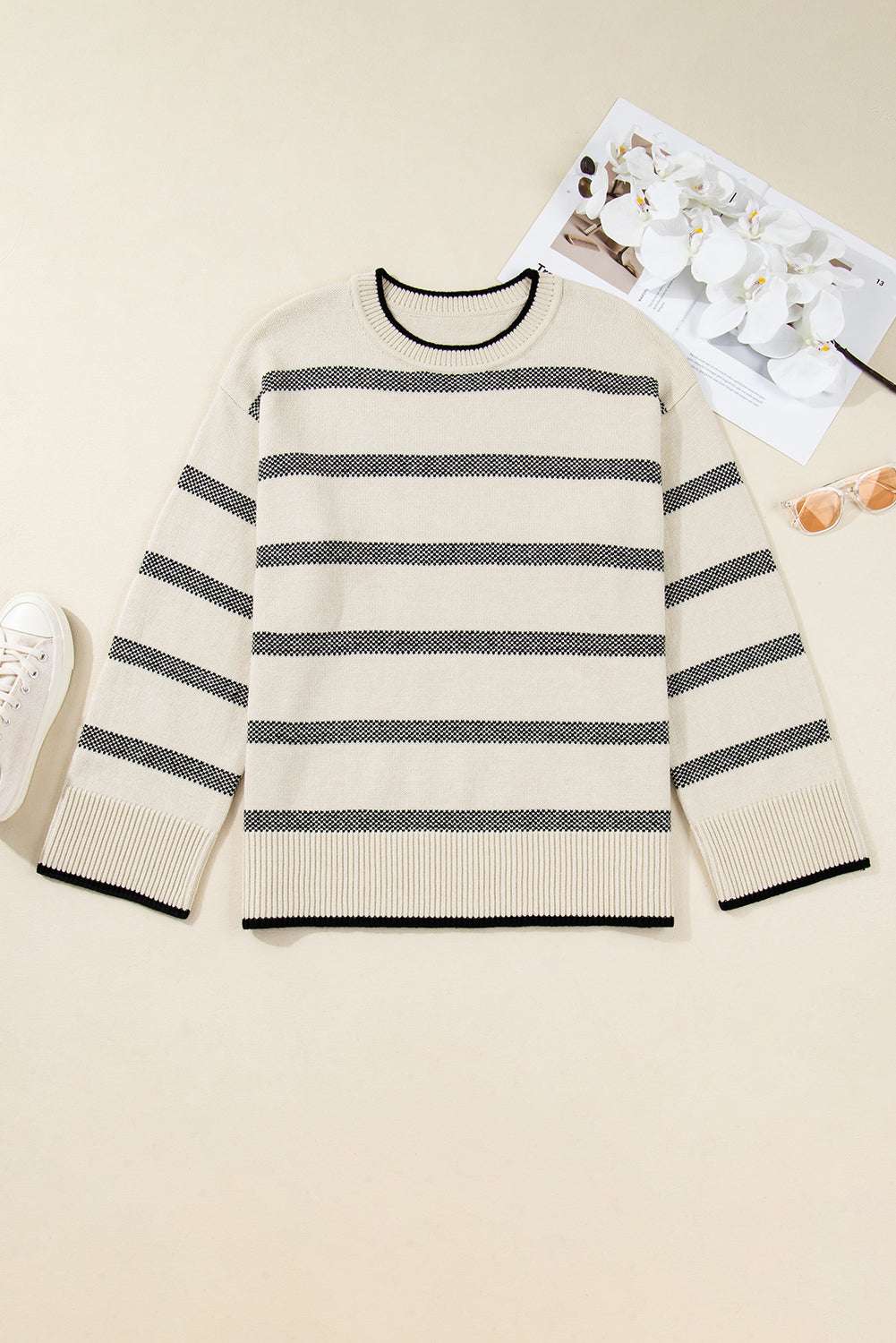 Apricot Striped Bell Sleeve Jumper