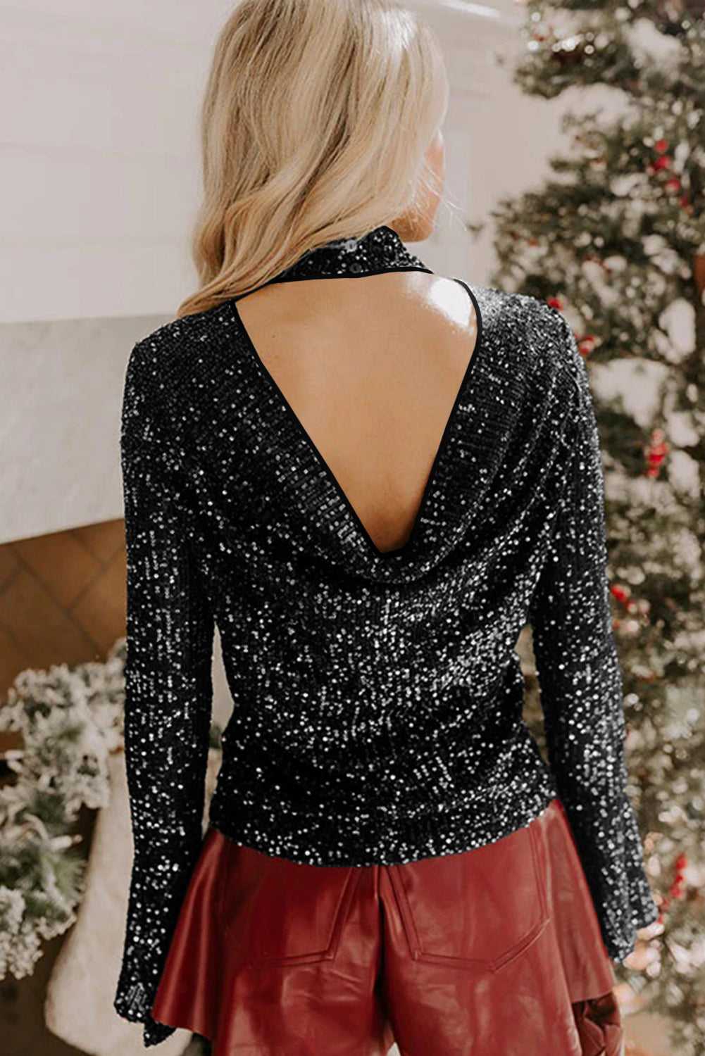 Open Back Sequin Party Top – Bell Sleeves