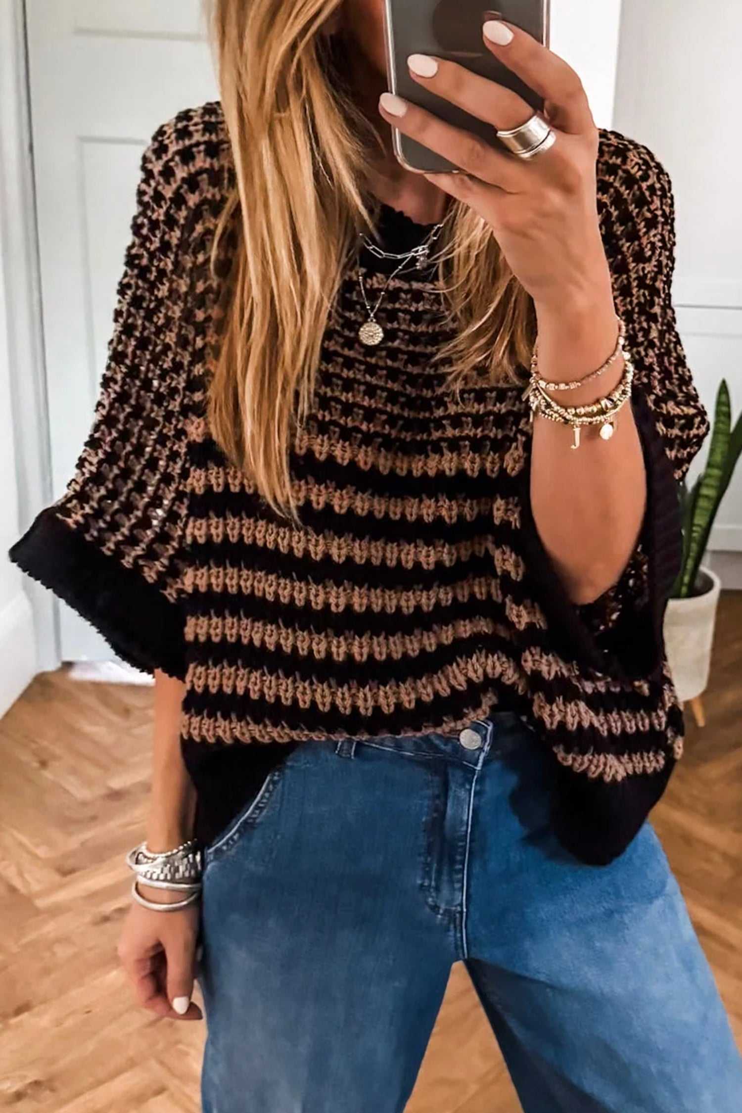 Striped Soft‑Knit Slouchy Jumper