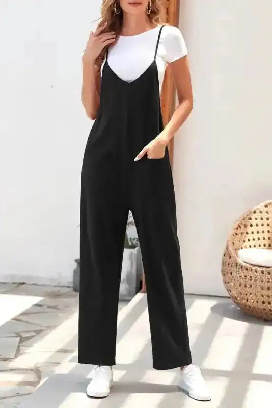 Black Strappy Relaxed Fit Jumpsuit