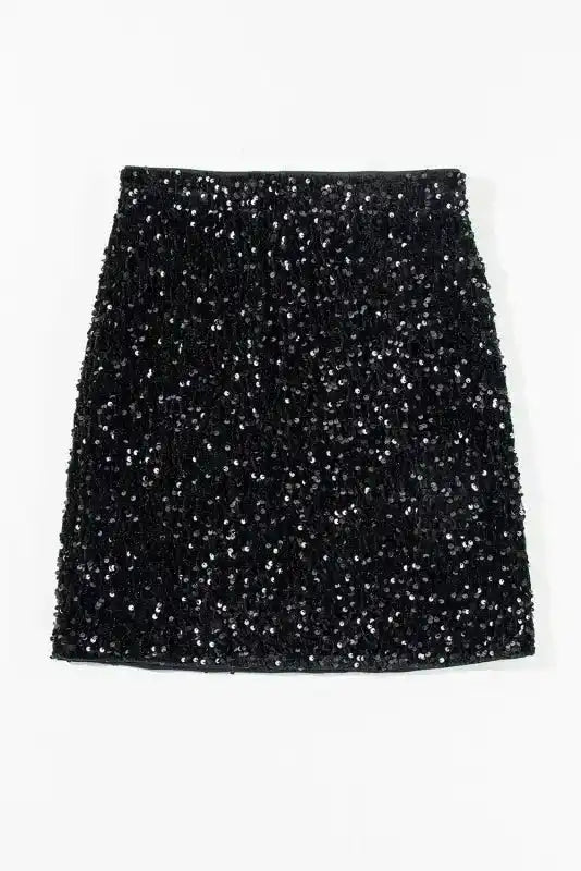 Black Sequin Bodycon Mini Skirt