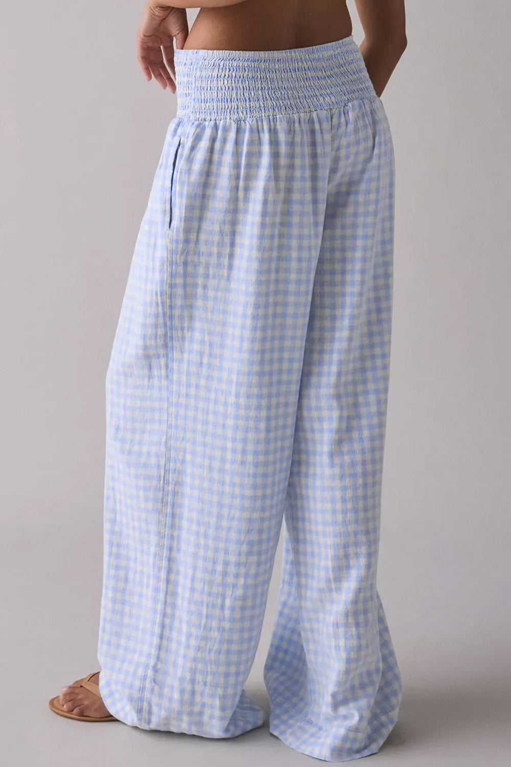 Elastic Waist Plaid Wide-Leg Trousers
