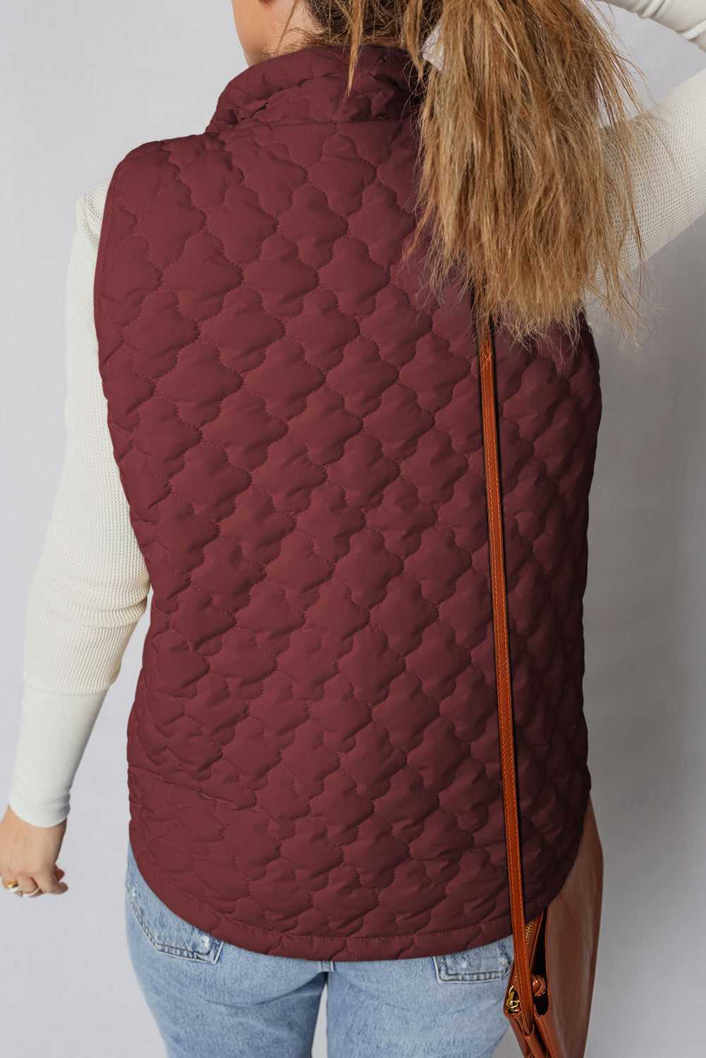 Flower‑Quilted Winter Gilet with Zip & Snap Buttons