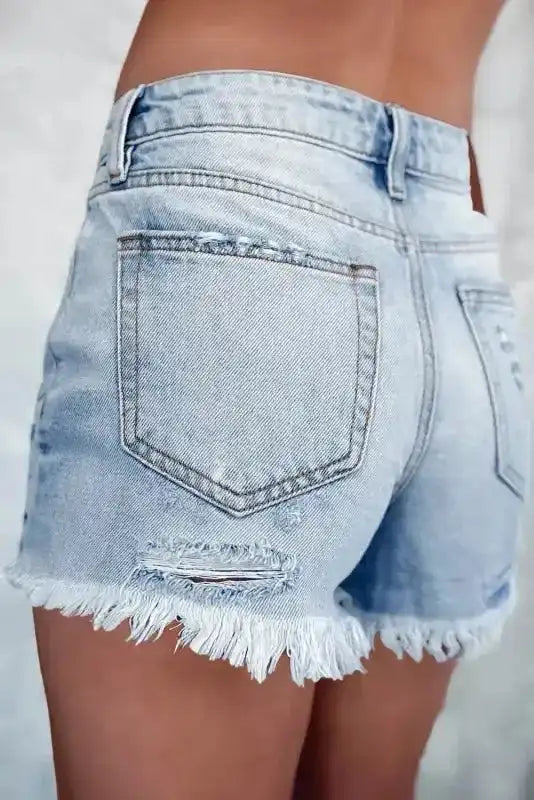 Distressed Ripped Denim Shorts - Raw Hem High Waist