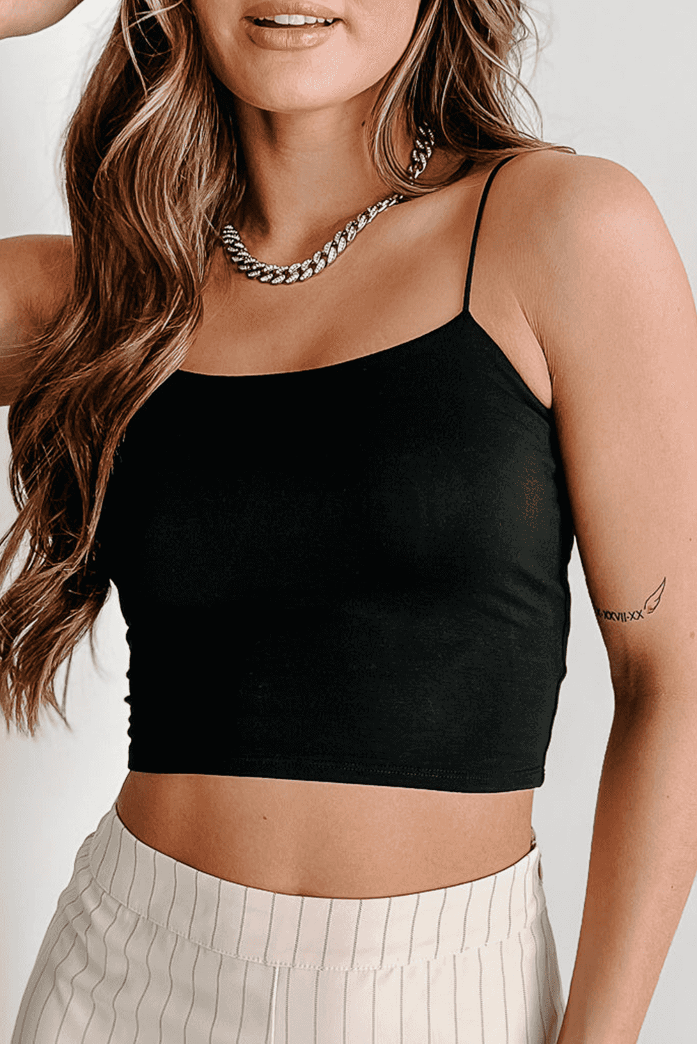 Black Spaghetti Strap Skinny Fit Crop Top