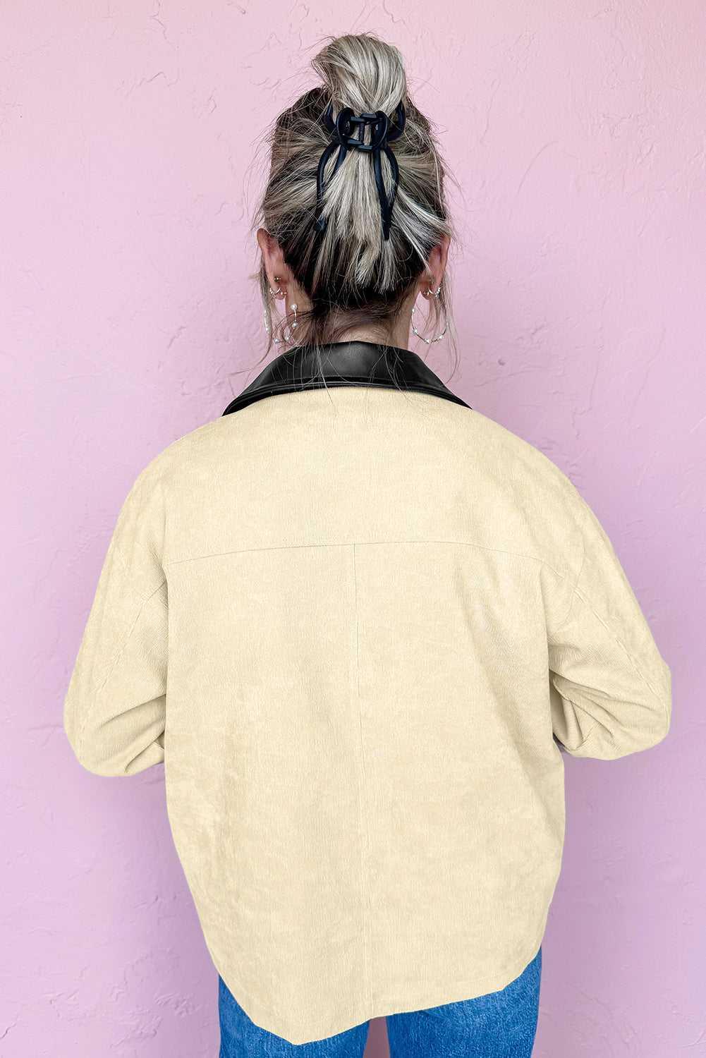 Leather Collar Corduroy Jacket