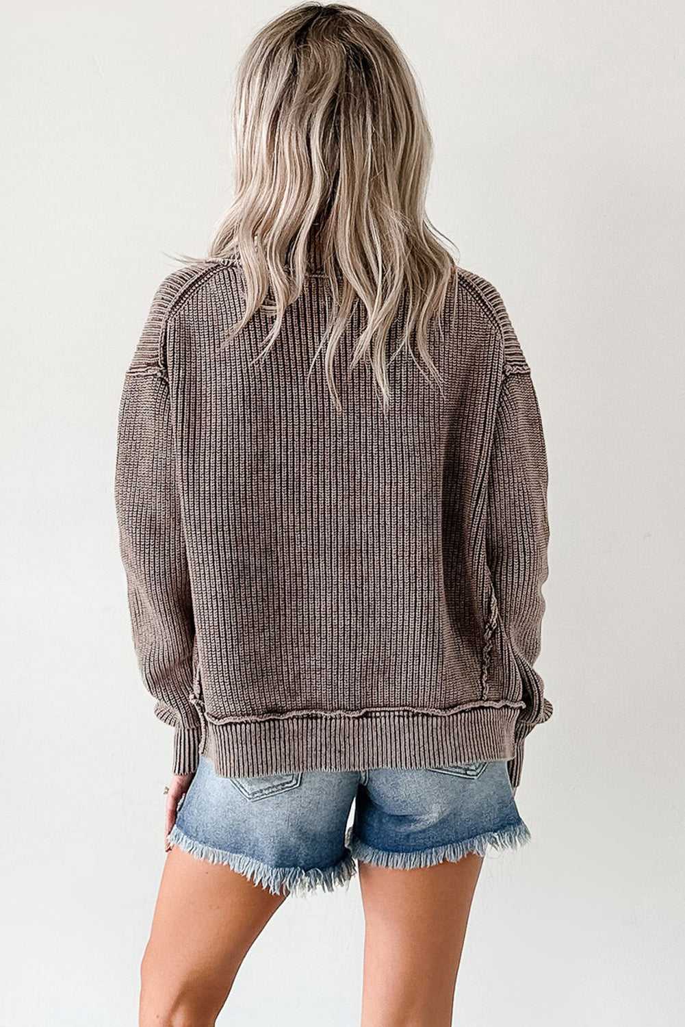 Stonewash Patchwork Knit Open Cardigan