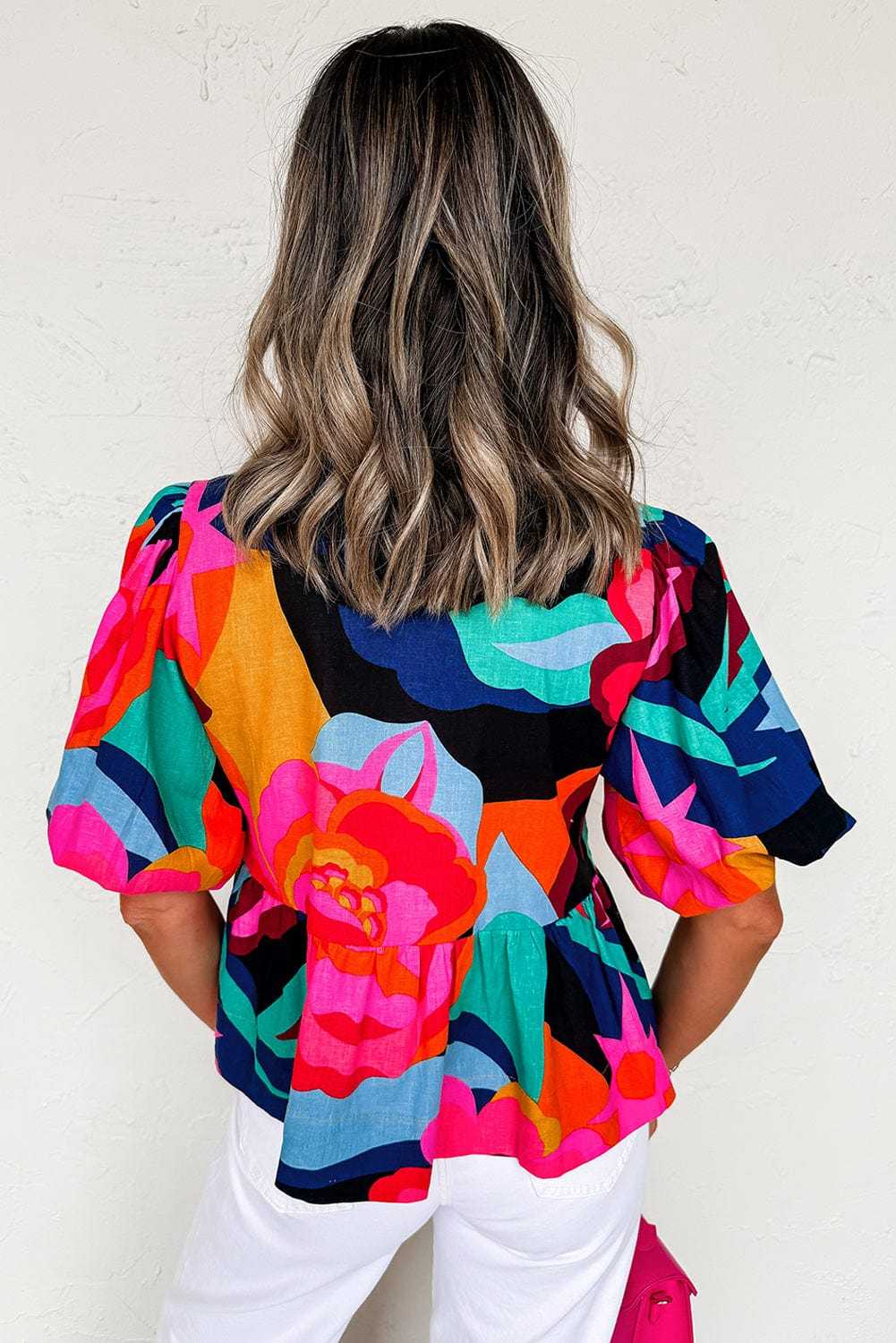 Abstract Floral Babydoll Blouse