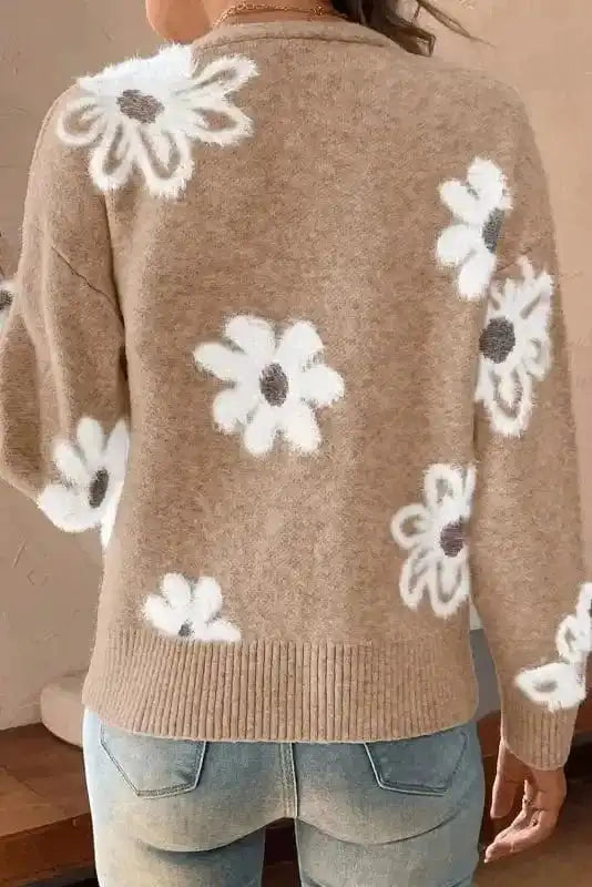 Floral Soft Knit V-Neck Cardigan