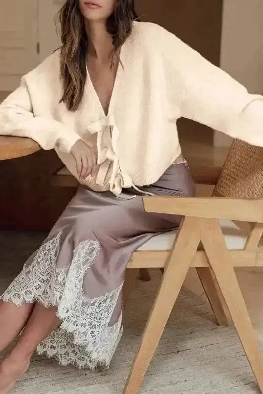 Bowknot Cardigan - Loose V Neck Knitted