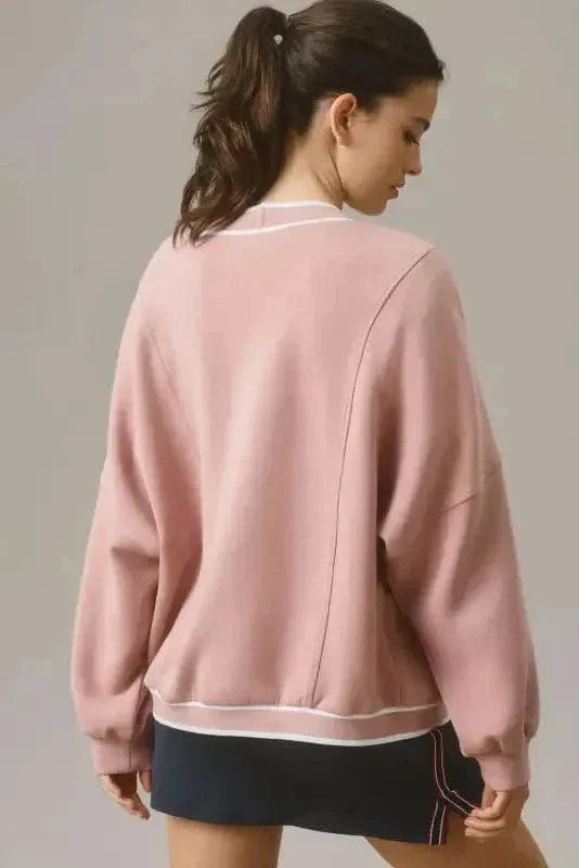 Pink Cardigan - Contrast Trim Buttoned